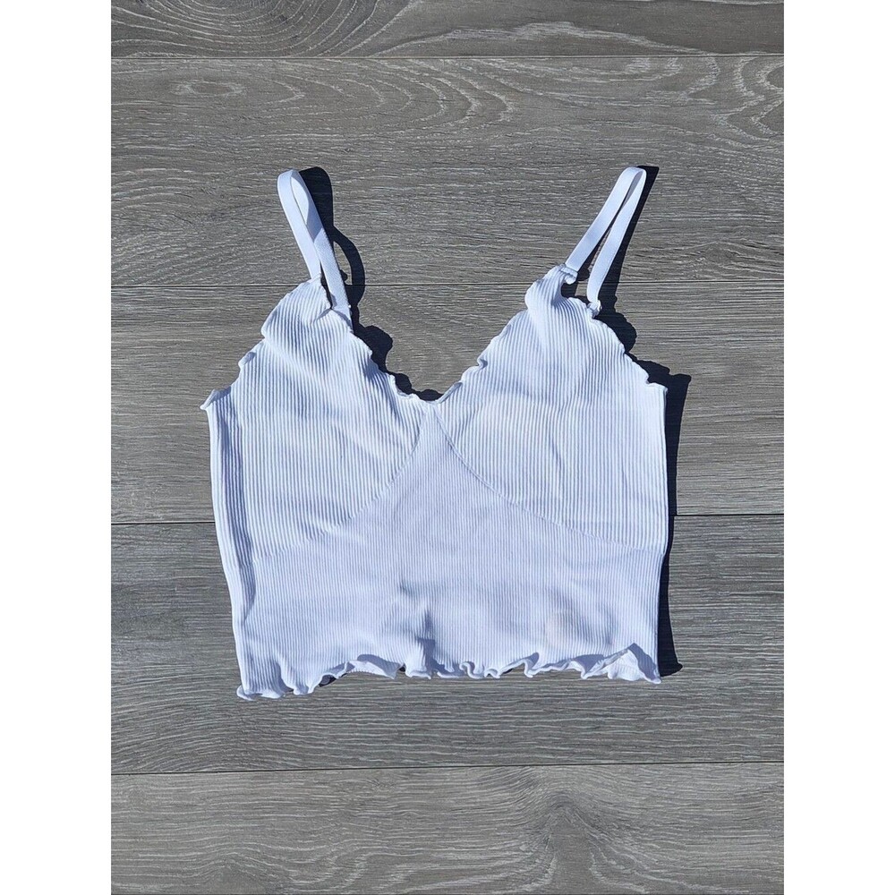 Sunzel White Ribbed V-Neck Cropped Cami Top